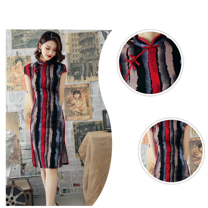 Воротник мандарина винтажное хлопковое белье Cheongsam тонкий длинный Летний Vestidos короткий рукав традиционное китайское Ципао женское платье