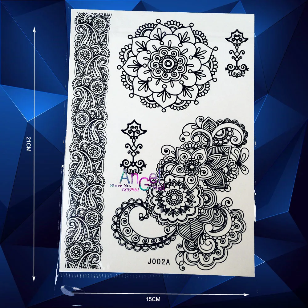 

Large Black Henna Flower Temporary Tattoo Women Wedding Tattoo Stickers ABJ002 Sexy Sunflower Tatoo Makeup Body Art Arm Shoulder