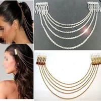 fashion punk hair cuff pin clip 2 combs tassels chains headband silvergold wedding accessories hair jewelry jwd131