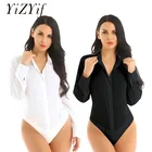 Женский комбидресс с длинным рукавом, офисный слитный комбидресс с отложным воротником, на пуговицах, легкий уход