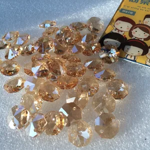 Высокое качество 100 шт. шампанское 14 мм K9 хрустальные Восьмиугольные бусины с двумя отверстиями хрустальные детали для люстры DIY Украшение + Бесплатные Кольца