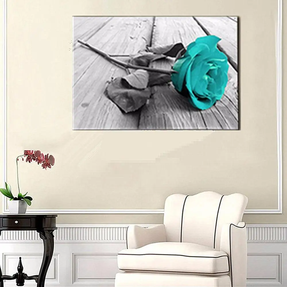 Modern Cyan Rose Canvas Painting Print Poster Flower Art Picture for Bedroom Living Room Home Wall Decoration Paintings | Дом и сад