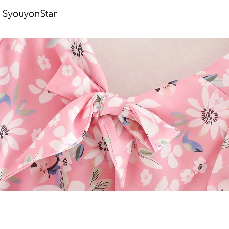 Женская пляжная блузка souyonstar розовая с коротким v образным вырезом и бантом лето