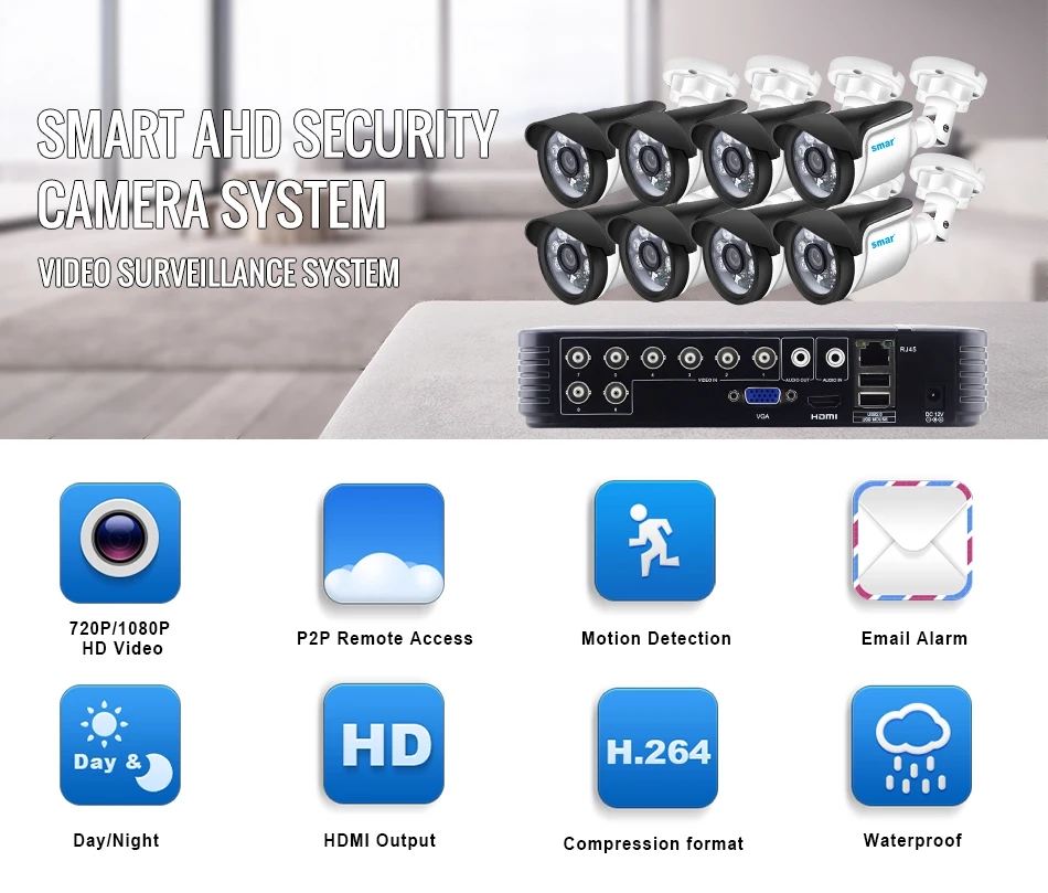 Sm8ch 1080N AHD DVR комплект 5 в 1 8 шт 720 P/1080 P наружная система видеонаблюдения IR камера безопасности система видеонаблюдения