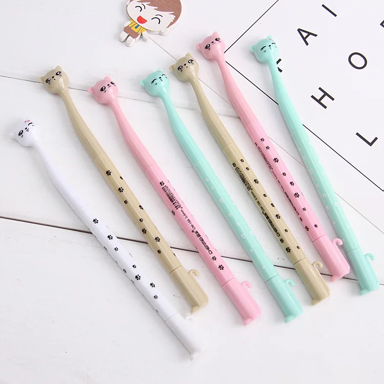 

4 Pcs High Legged Cat Gel Pen Cute Student Stationery Neutral Pens Water Fountain Black 0.5mm Kawaii School Supplies Stationery