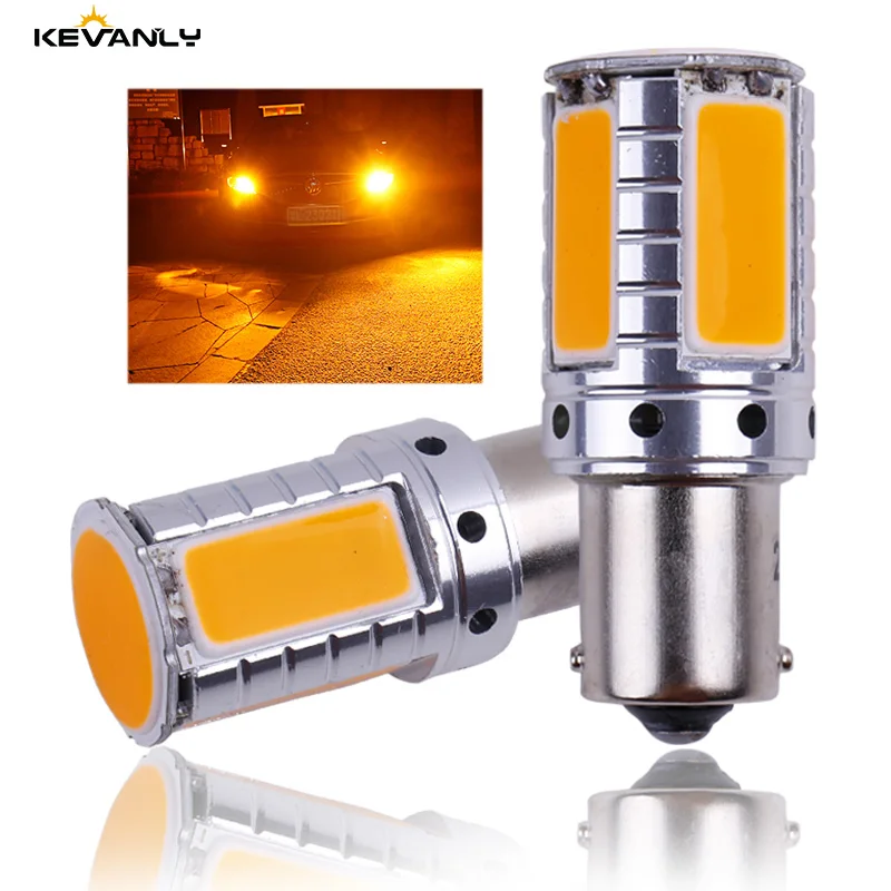 

2PCS CANBUS 12V-24V P21W BA15S BAU15S PY21W S25 1156 COB LED Car Backup Reserve Light turn signal Daytime Light Amber