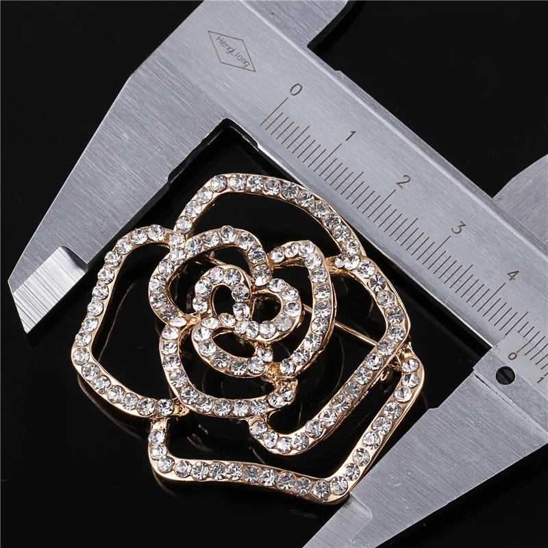 Love Rose Camellia Flower Brooch Pin Rhinestone Crystal Pins and Brooches For Women Corsage Plant Jewelry | Украшения и