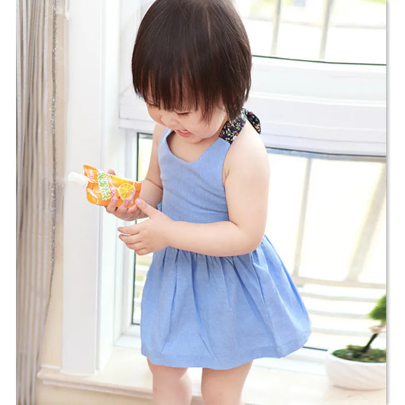 2016 Летнее платье vestido infantil платья без рукавов твердые девочка одежда детская