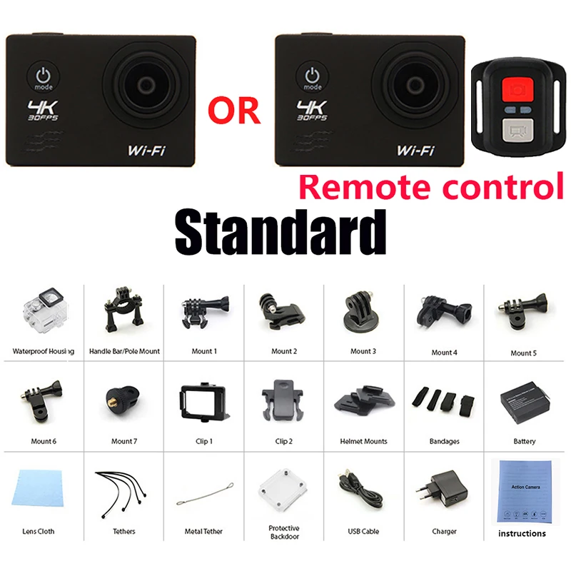 Продажа Спортивная экшн-камера, 4K, Wi-Fi, 1080 дюйма, P, 60 кадров/с