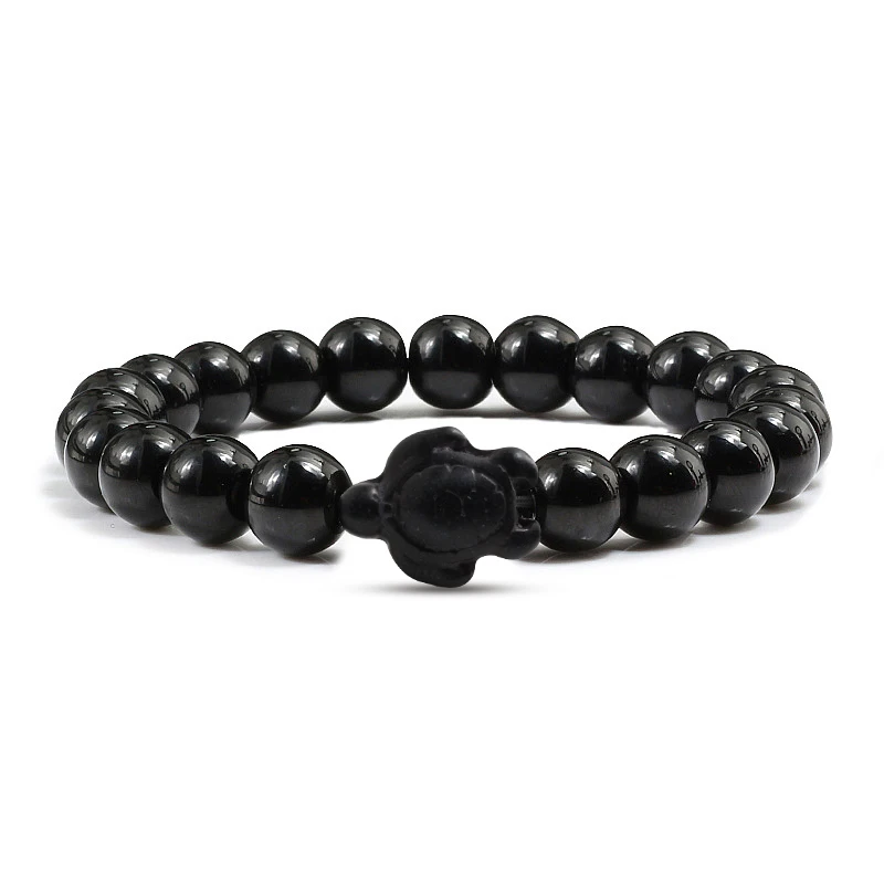 Bright Black Модные летние морские бусины в виде черепахи, браслеты, очаровательные красочные браслеты из натурального камня, эластин, браслеты для женщин и мужчин, ручная цепочка, ювелирное изделие - Окраска металла: Bright Black