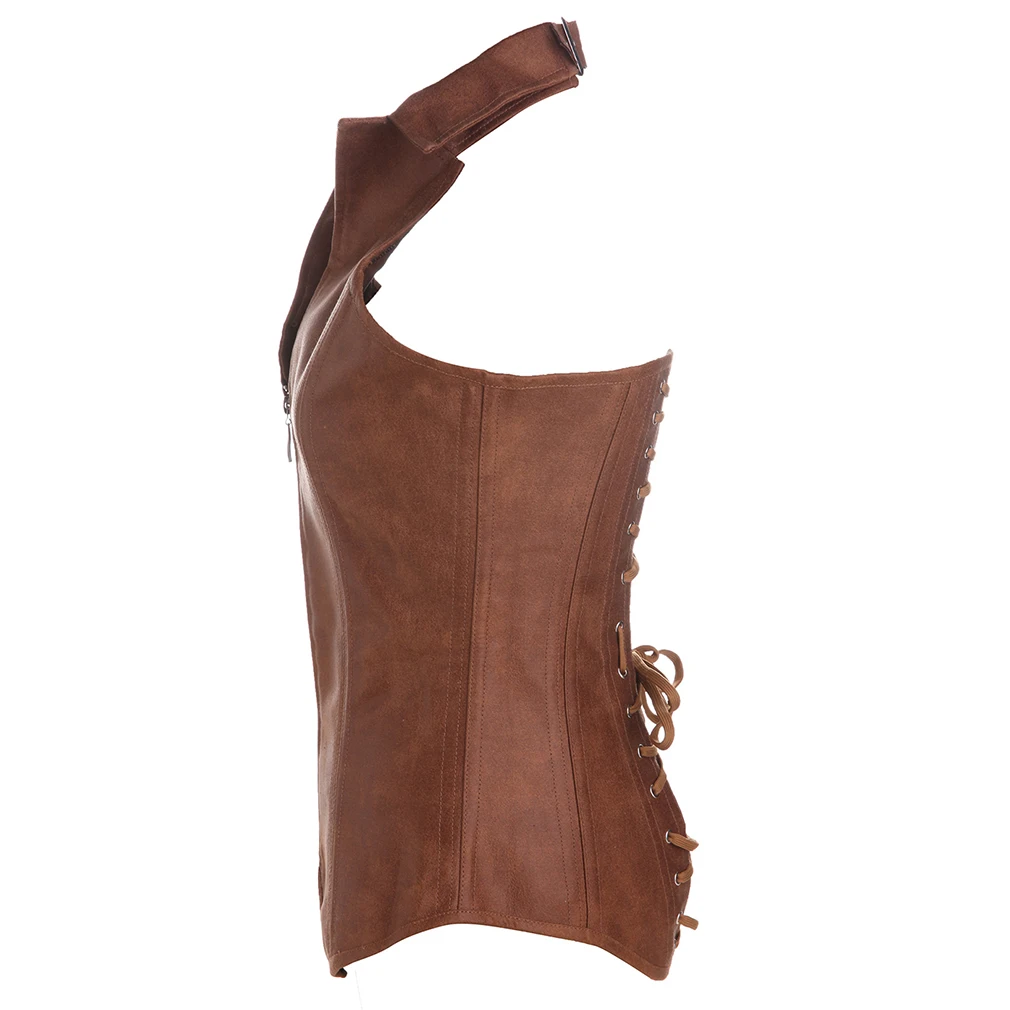 Сексуальный корсет из искусственной кожи сексуальный Коричневый на молнии в