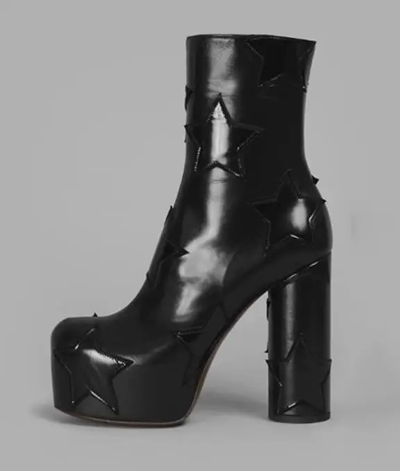 black leather in BuonoScarpe/Новое поступление; женские сапоги со звездами на платформе; модная обувь из натуральной кожи; фирменный дизайн; Лоскутная обувь на высоком каблуке; botas mujer - Цвет: black leather in