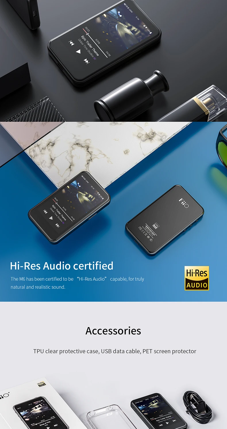 FiiO M6 Hi-Res музыкальный плеер на базе Android с aptX HD, LDAC HiFi Bluetooth, USB аудио/DAC, поддержка DSD и Wi-Fi/Air Play