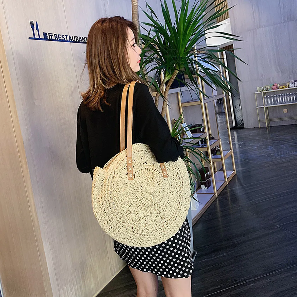 Соломенные сумки для женщин летние из ротанга bolsas круглые пляжные ручные трикотажные тканые сумки Большие Сумки sac bolsos de paja