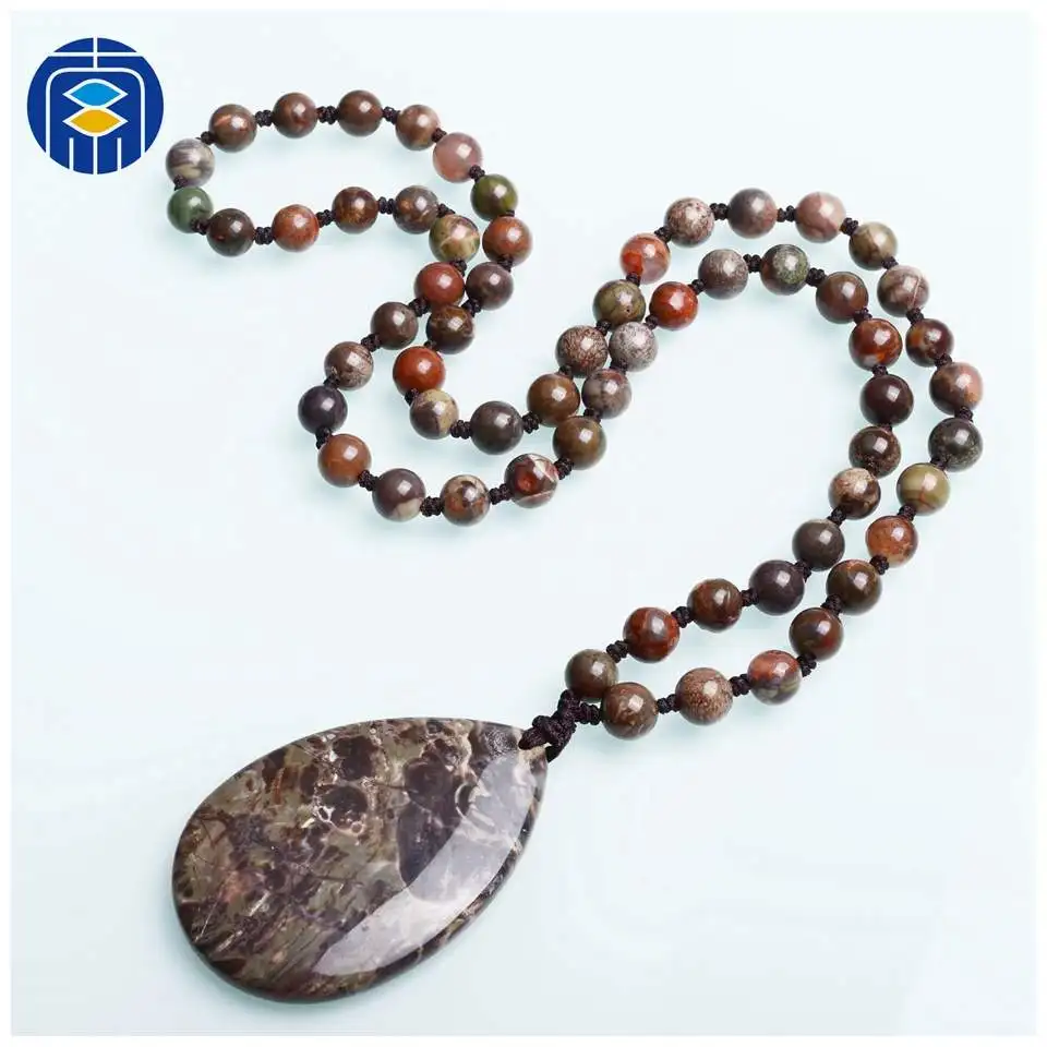 Модный натуральный камень ожерелье с узелками подходящие подвески ожерелья богемные ювелирные изделия для женщин ожерелье из бисера