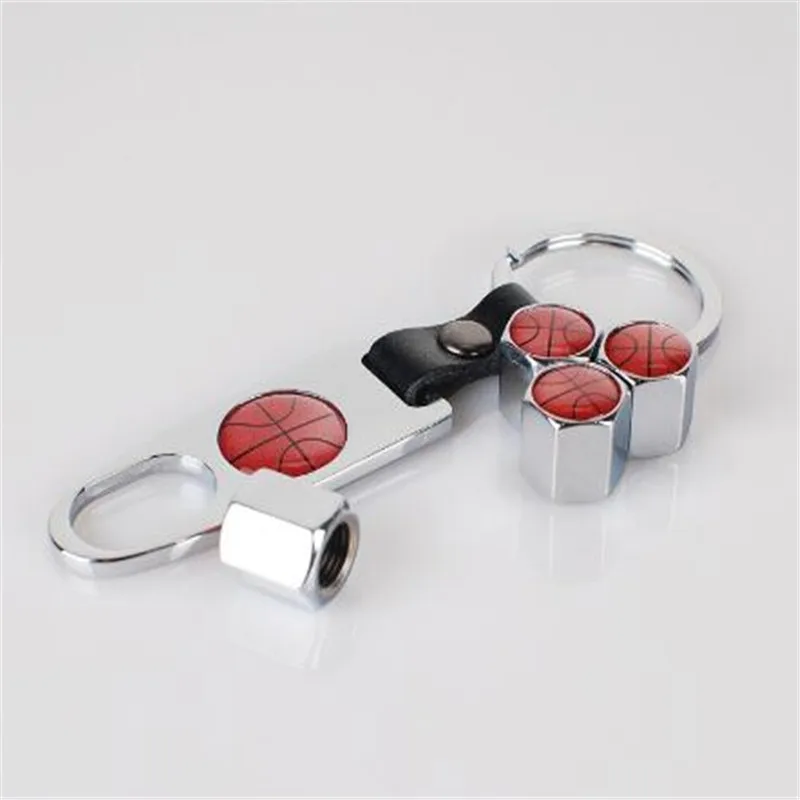 

Sliver Car styling Basketball Logo Tire Valve Cap With Key Ring Wrench Emblem For Basket Ball 8pcs = 2 set