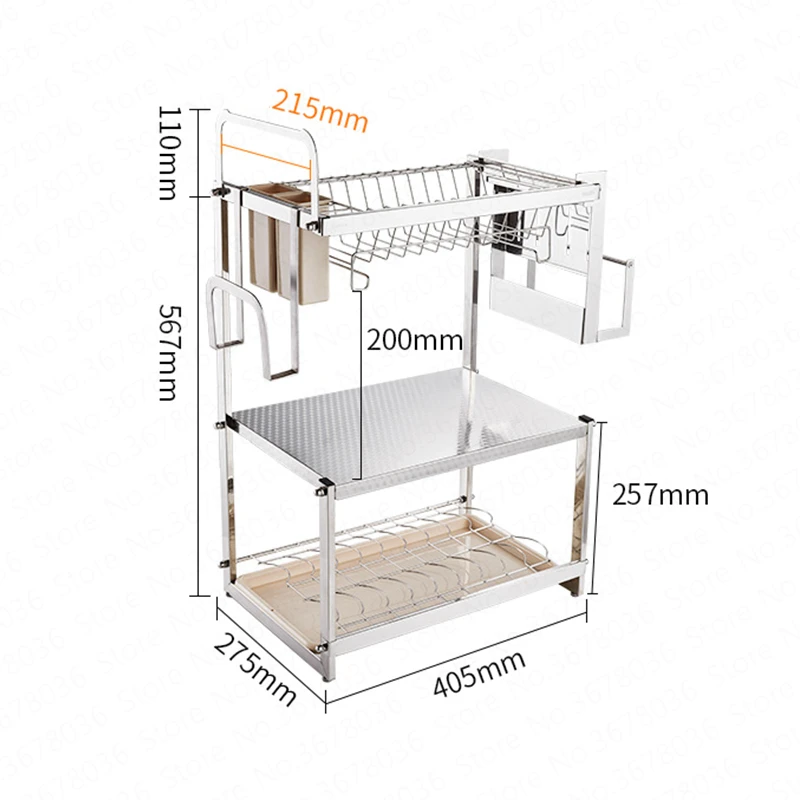 Dish Rack Drain Rack Kitchen Rack 304 Stainless Steel Hanging Dish Dish Chopsticks Storage Rack Double Household