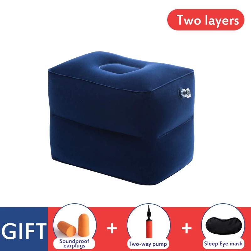 Two layers of navy Надувная подушка в дорогу для самолета поезда коврик для ног надувной воздушный большой клапан подушка для ног 3 слойная Подушка аксессуары для путешествий - Цвет: Two layers of navy