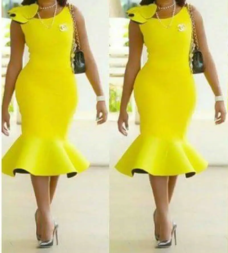 High-end custom  2016 work dress women custom-tailor Slim mermaid Dress Women's Brand tank yellow Dress