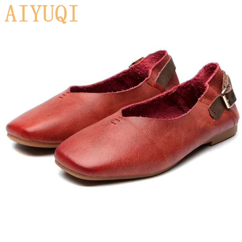 AIYUQI; женская обувь на плоской подошве из натуральной кожи; сезон весна; Новинка года; винтажные Мокасины с мягкой подошвой; Повседневная модная женская обувь на плоской подошве