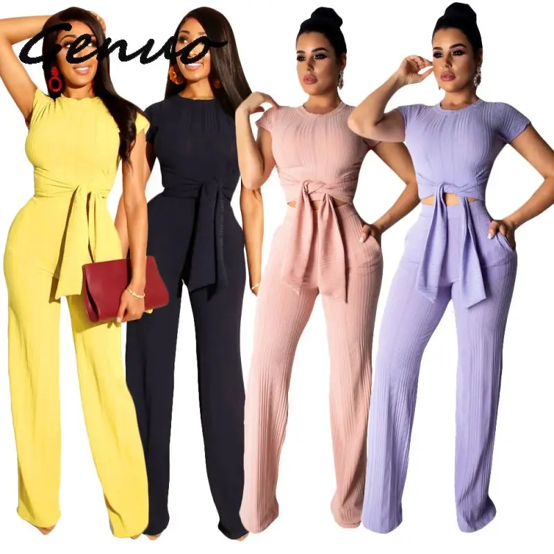 Женский комбинезон из двух предметов Genuo черный облегающий на шнуровке