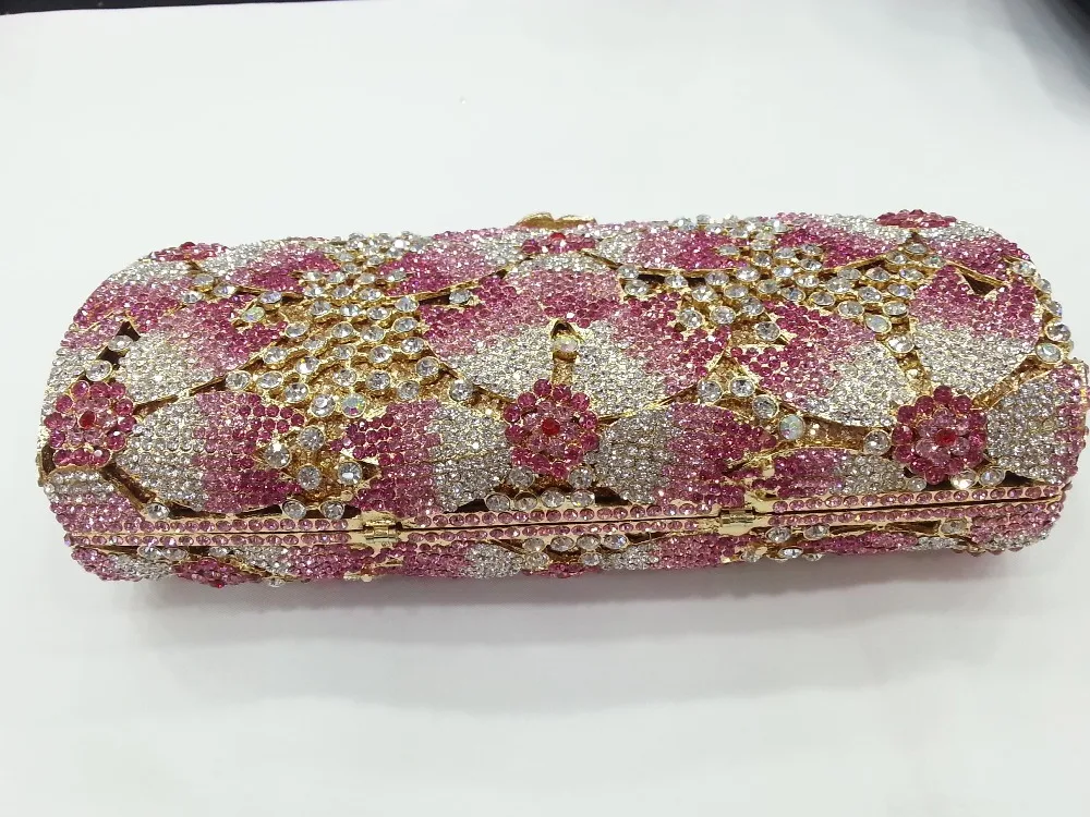Gift Box Women Diamond Purses Vintage Appliques Hot Pink Crystal Clutches Handbags Wedding Ladies Luxury Clutch Bag Evening Bags