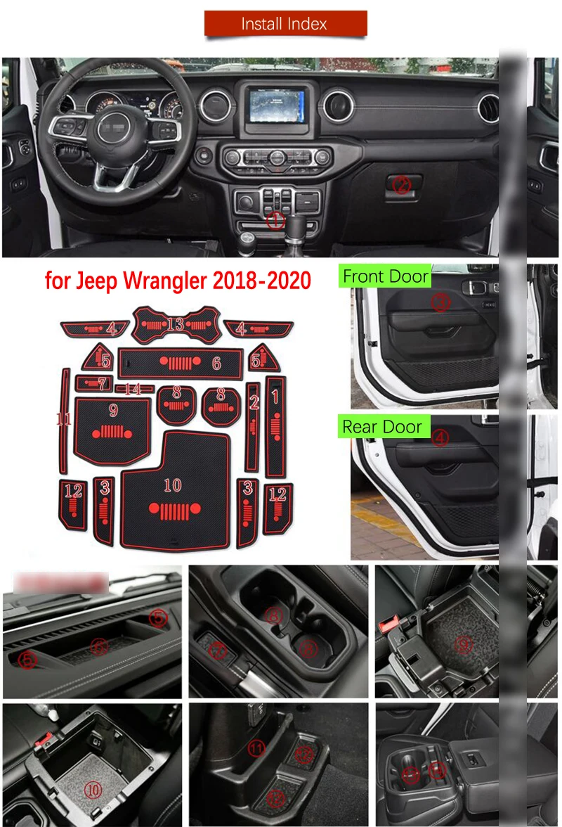 Противоскользящие ворота Слот резиновый коврик чашки коврики для JEEP Wrangler JL Спорт S Sahara Rubicon аксессуары Автомобильные наклейки 19 шт