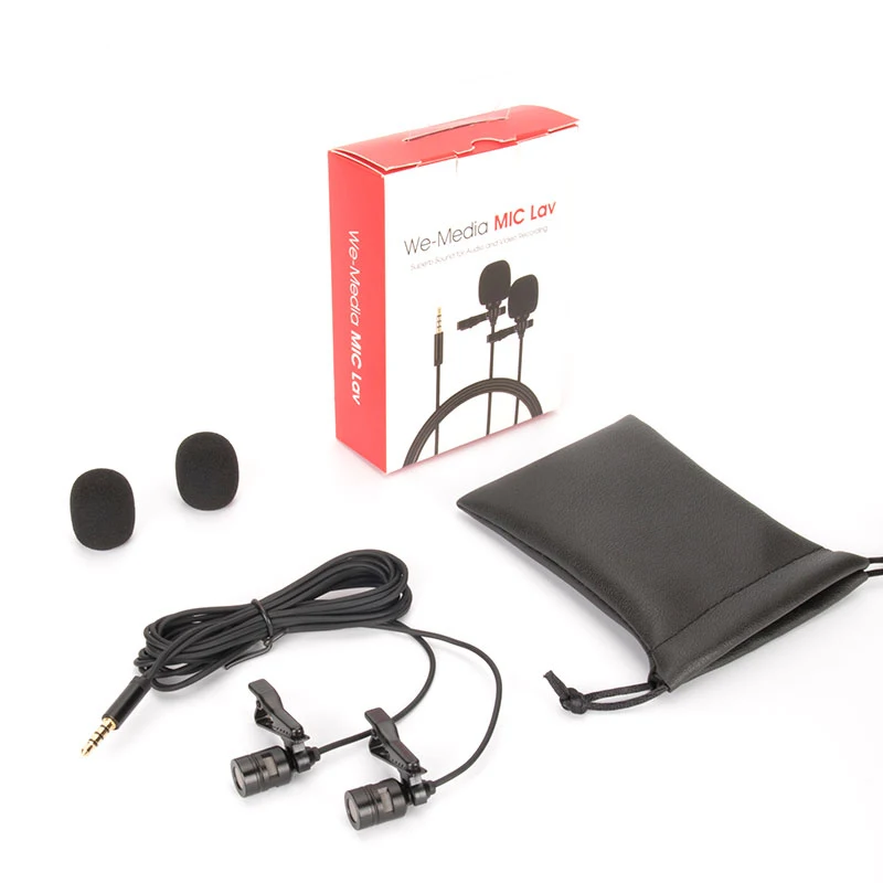 Dual-Head Lavalier Microphone 1m Clip-on Collar Condenser Lapel Mic for Smartphone Computer Pad Vlog | Электроника