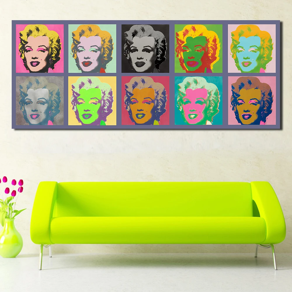 

JQHYART Современная картина маслом Warhol Pop Canvas Art Ten Marilyn Monroe, настенные картины для гостиной, домашний декор