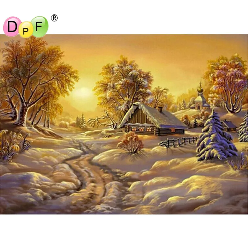 

Golden snow 3D Diy diamond painting cross stitch square drill full whole Mosaic rhinestone resin diamond embroidery home decor
