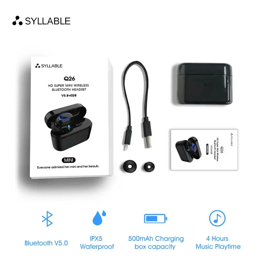 SYLLABLE Q26 Bluetooth V5.0 наушники беспроводные мини гарнитура с микрофоном для Android