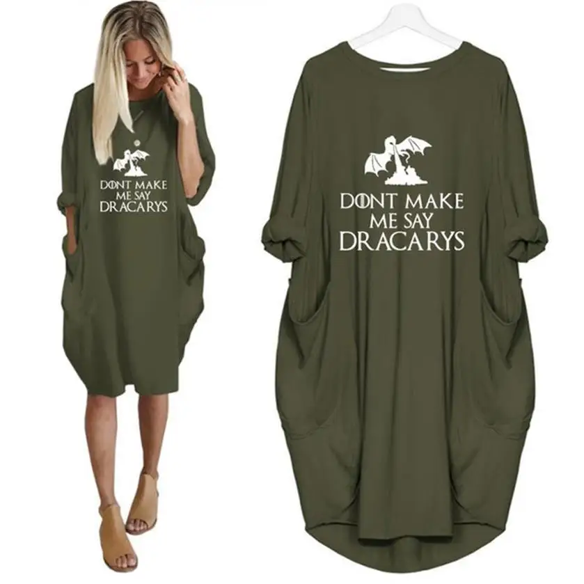 Летнее женское Пляжное Платье макси с карманами и надписью «Dont Make Me Say»