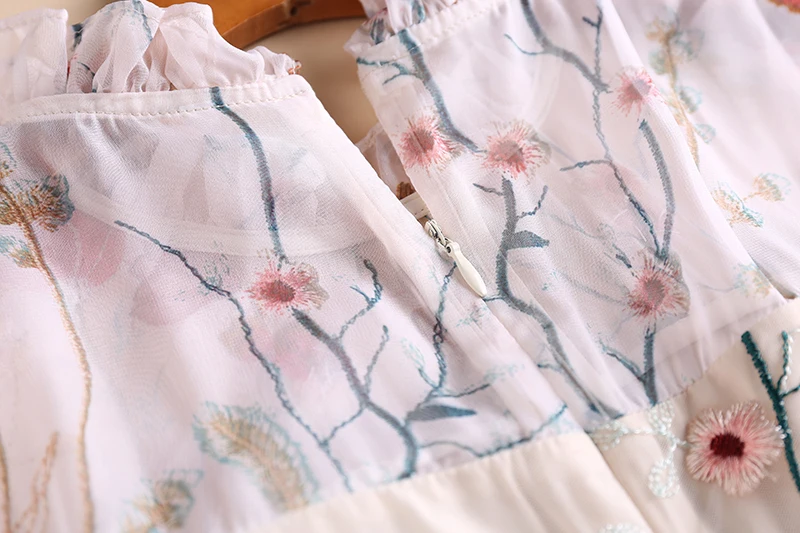 

MIUXIMAO 2019 Runway design Spring & Summer Fashion O-Neck Flower Print Elegant casual Embroidery Long Dress Women vestidos