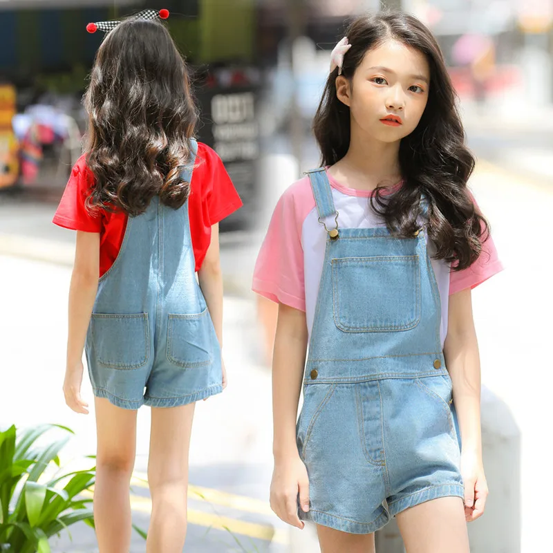 Летние светло-синие джинсы из хлопка для девочек-подростков джинсовый