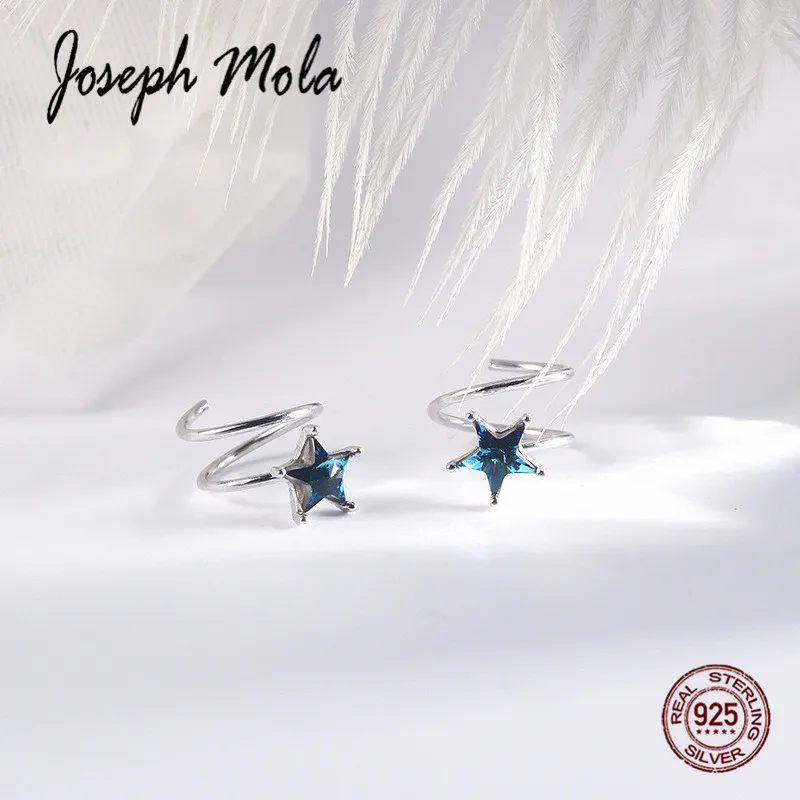 Joseph Mola 925 серебро оригинальный спиральный синий циркон Звезда Серьги гвоздики