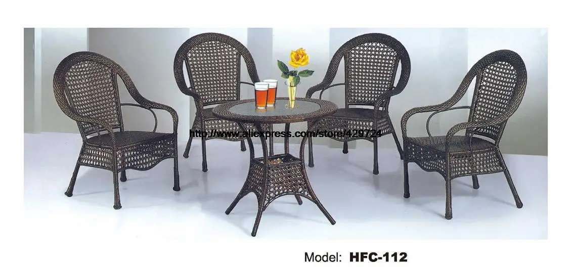 Акция классический стул с высокой спинкой круглый стол из ротанга 5 шт.