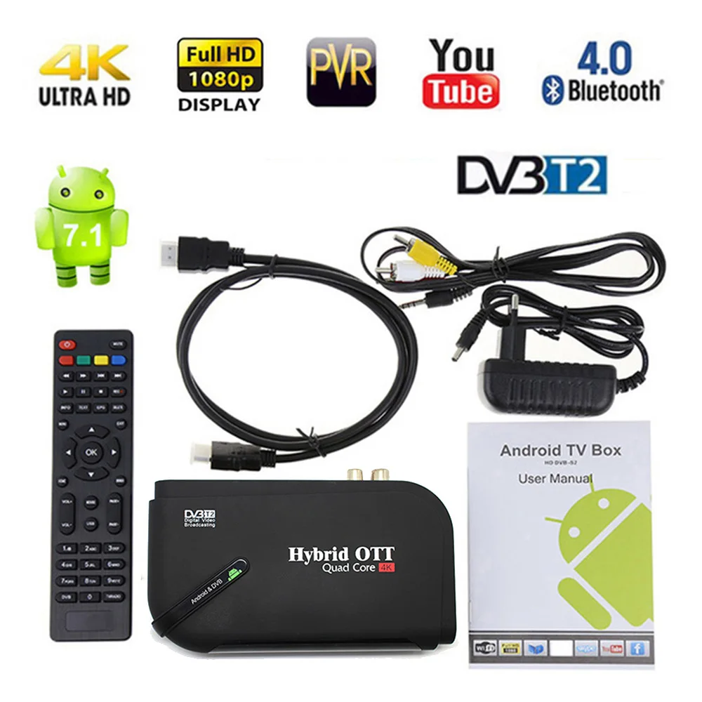 Android 7,1 ТВ приставка DVB T2 и Android два в одном Amlogic S905D 1 Гб+ 8 Гб Смарт ТВ приставка DVBT2 Отт телеприставка 4K дисплей медиаплеер