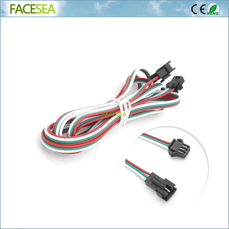 100pcs 3pin JST SM Connector 3 Pin Led Male Female Plug LED Cable 1m Wire For WS2812B WS2811 SK6812 Strip Lamp | Обустройство дома