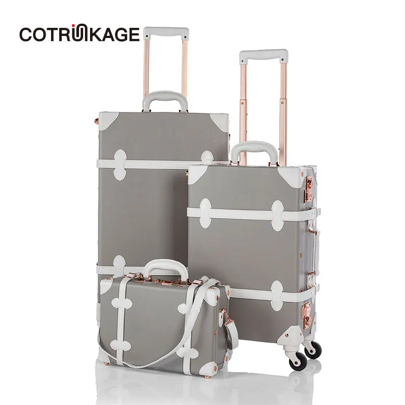 COTRUNKAGE 13 &quot20&quot 26 &quotсерый Дорожный чемодан наборы дамы ПУ кожа 3 шт Женский TSA