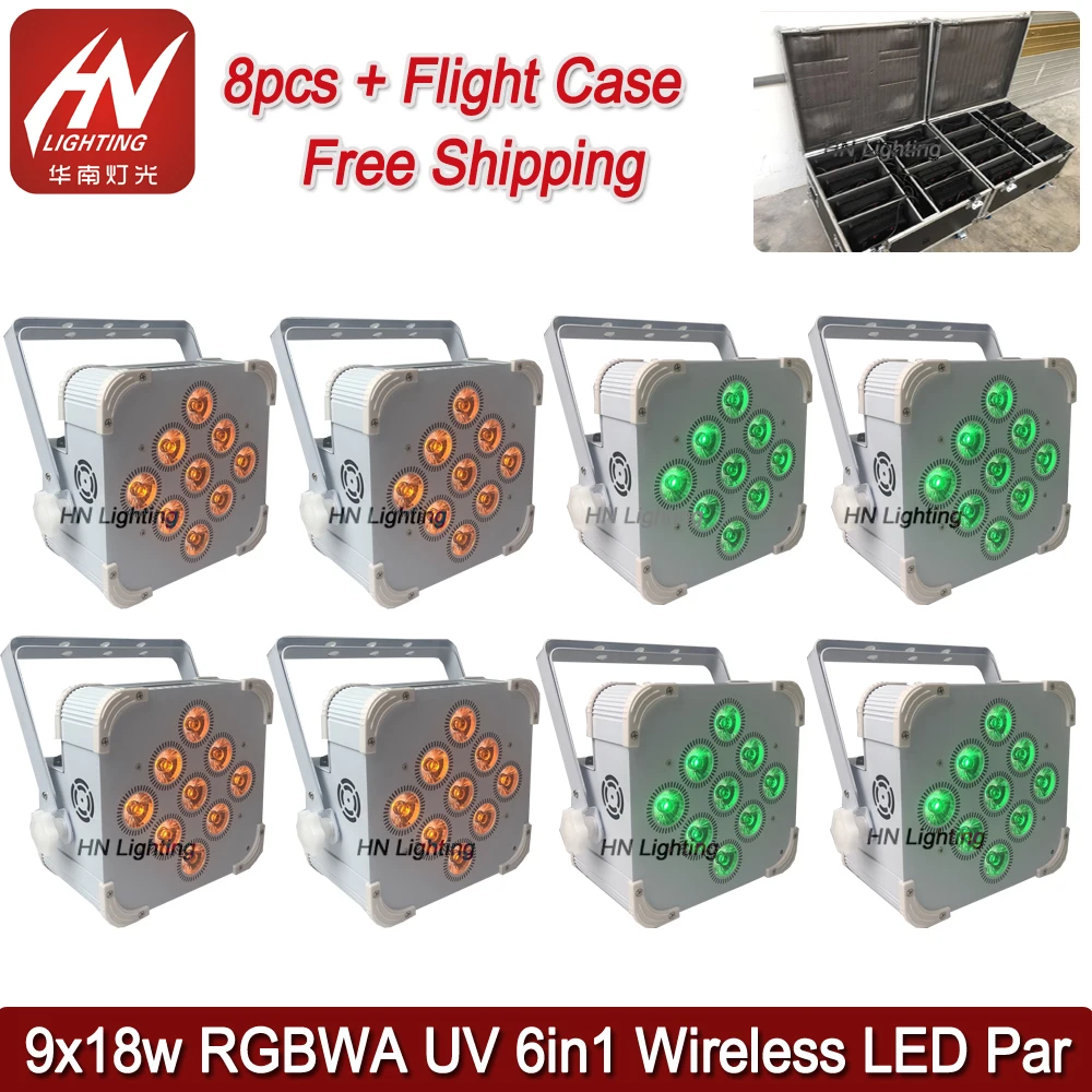 

8 шт. с чехлом Freedom PAR 9x18 Вт аккумуляторная батарея RGBA + UV светодиодный Беспроводной дистанционного DJ подсветка