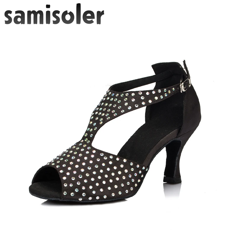 Новинка тканевые светящиеся ленты Samisoler Bule/Skin/Black стразы для бальных танцев