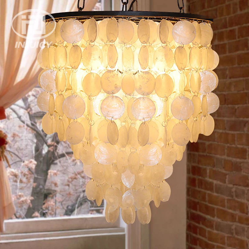 Новый современный подвесной светильник с белыми натуральными ракушками E27