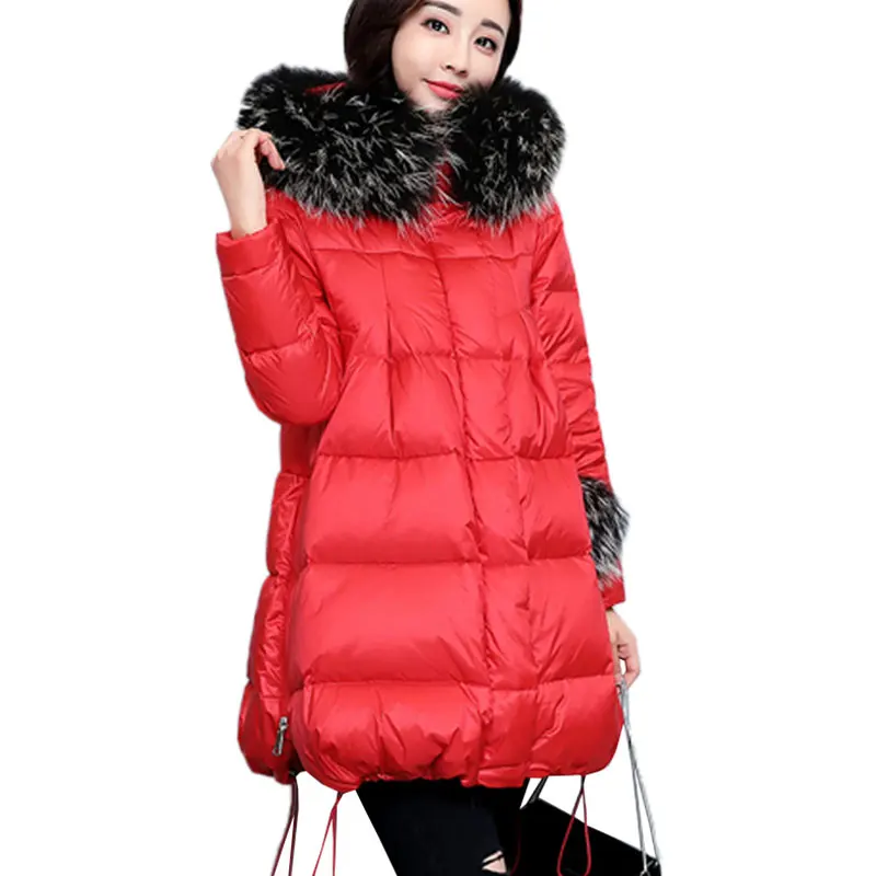 90% Fluffy White Duck Down Warm Coat Women Winter Jacket Long Parkas Raccoon Fur collar Hooded Outerwear Ladies New XC25 | Женская