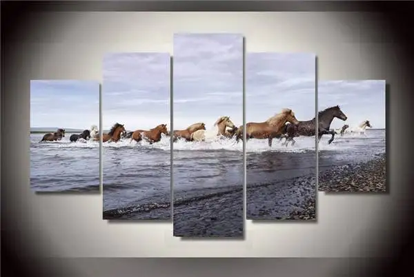 Hd Печать лошадей через речку живопись на холсте украшение комнаты печать плакат