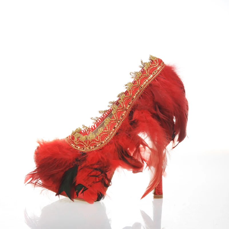 Туфли-лодочки женские на высоком каблуке пикантная красная обувь ручной работы с