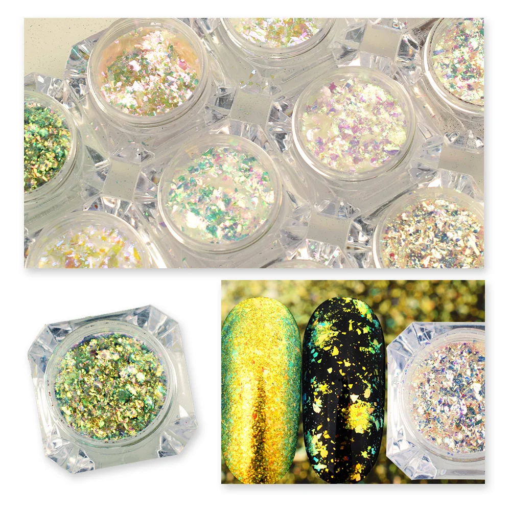 1 коробка прозрачный хлопья Хамелеон многохромовый порошок для ногтей пигмент