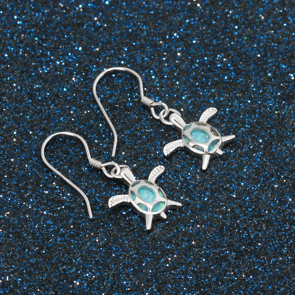 Real 925 Sterling Silver Fine Jewelery Drop Earrings Blue Fire Opal Tortoise Shape Gift for Women(Lam Hub Fong) | Украшения и