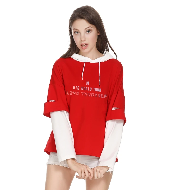 WORLD TOUR LOVE YOURSELF толстовка с капюшоном женская уличная мода повседневные толстовки женские плюс размер Harajuku лоскутный пуловер