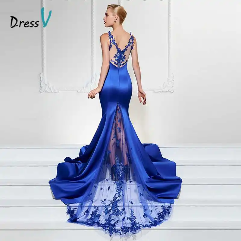Dressv Королевский синий длинное вечернее платье сексуальное v образным вырезом