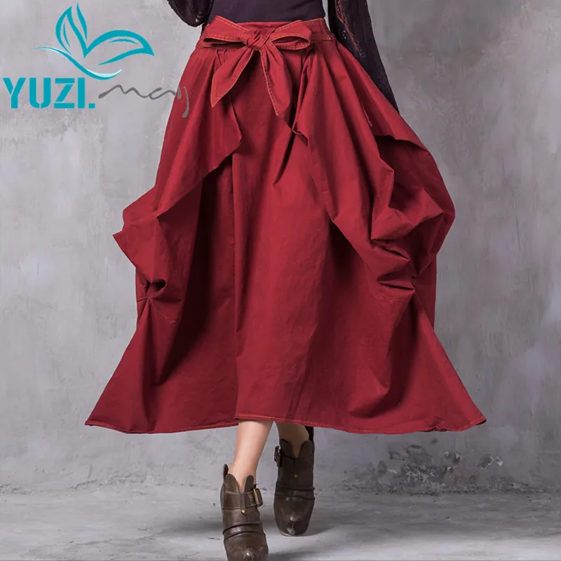 Юбки женские 2017 Yuzi. may Boho новая хлопковая ассиметричная однотонная универсальная